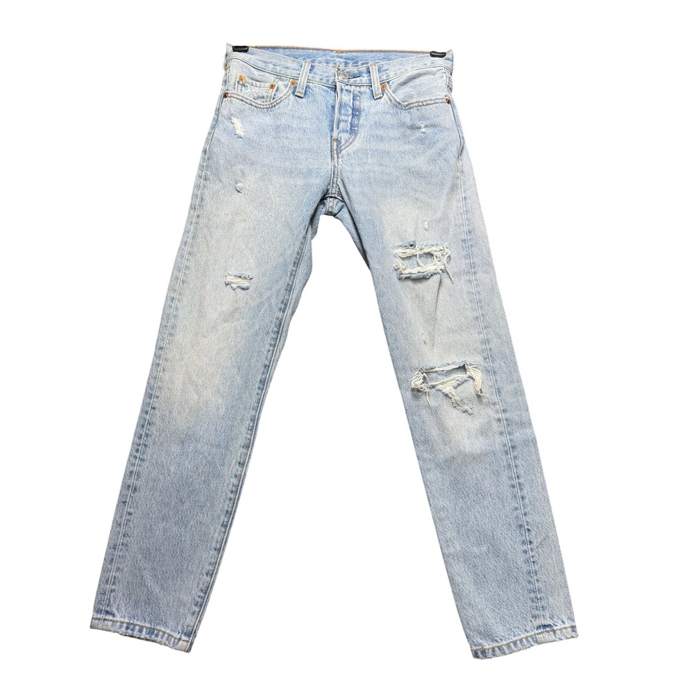 Levi's 501 Taper Jeans Womens 24 Light Wash Excellent Distressed Button Fly